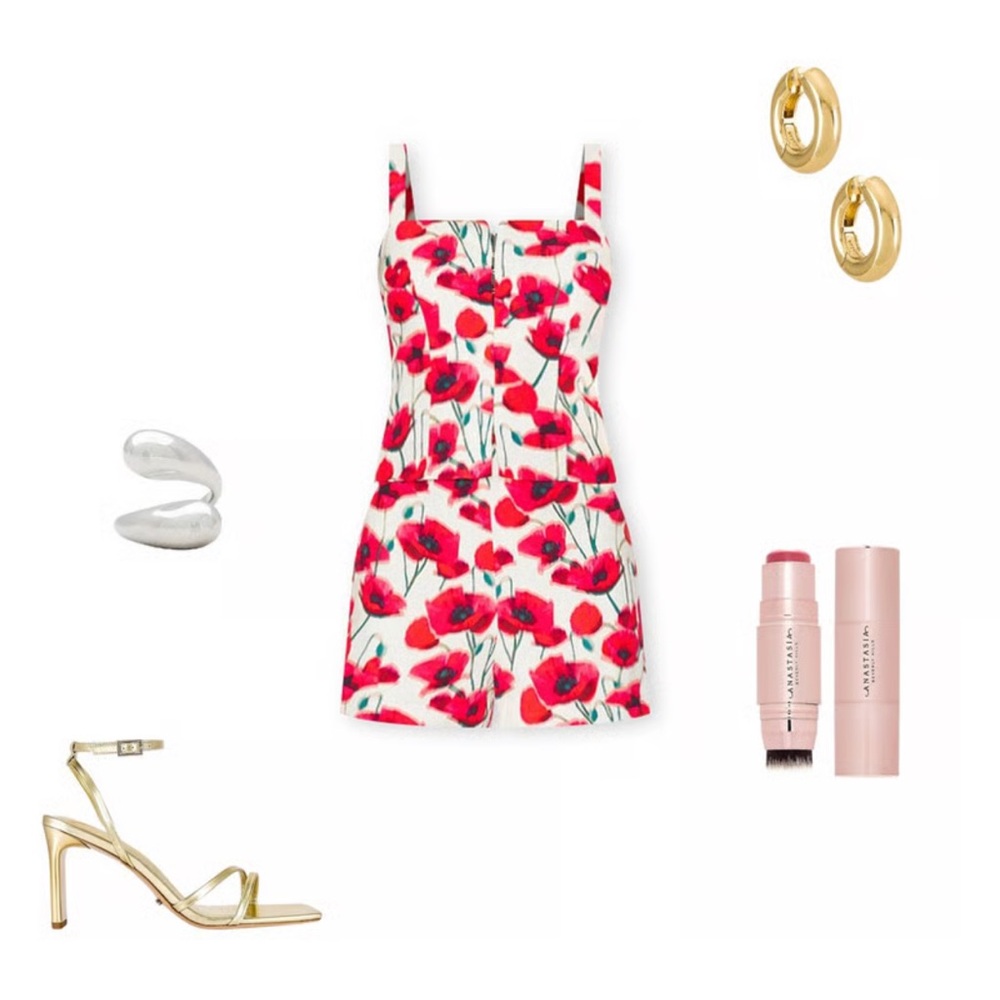 NWT Amanda Uprichard Tisha Floral Red and White Romper